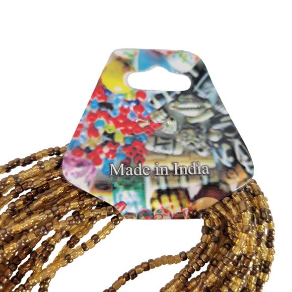 48" Long Brown Gold Seed Bead Necklace Boho Multistrand India Handmade  NEW - Picture 6 of 8